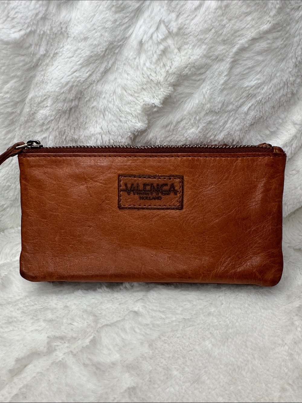 Handwoven Leather Clutch Wristlet in Cognac - Picture 2 of 7